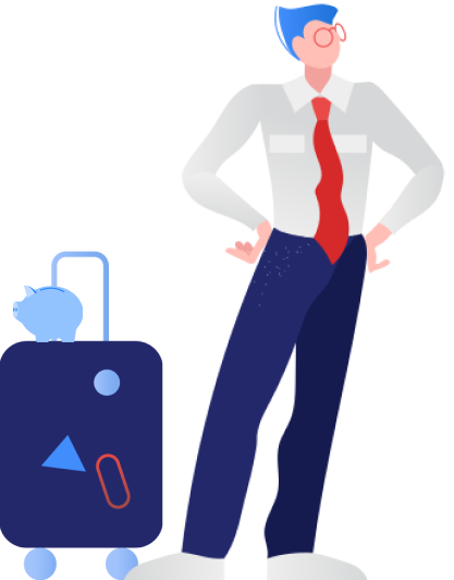 スーツケースを携えたビジネスマン風の男性のイラスト