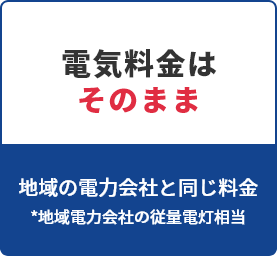 電気料金はそのまま　地域の電力会社と同じ料金(地域電力会社の従量電灯相当)