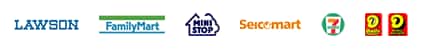 LAWSON、FamilyMart、MINISTOP、Seicomart、SEVEN-ELEVEN、DailyYAMAZAKI