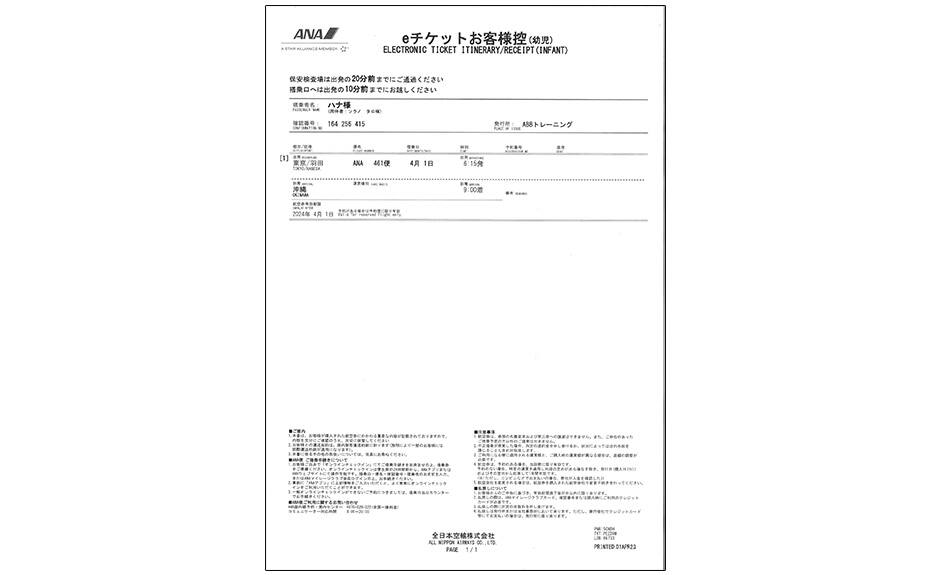 幼児用eチケットお客様控