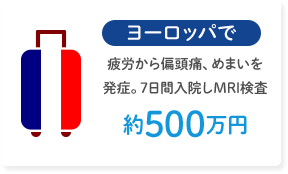 ヨーロッパで疲労から偏頭痛、めまいを発症。7日間入院しMRI検査 約500万円