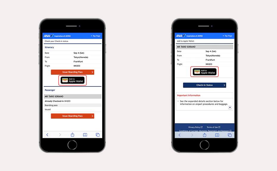 Image of registering for passbook through the boarding pick up screen